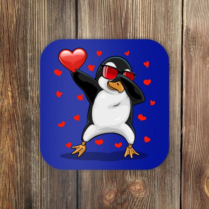 Dabbing Penguin Sunglasses Heart Valentines Day Zoo Lover Gift Coaster