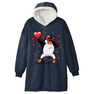 Dabbing Penguin Sunglasses Heart Valentines Day Zoo Lover Gift Hooded Wearable Blanket