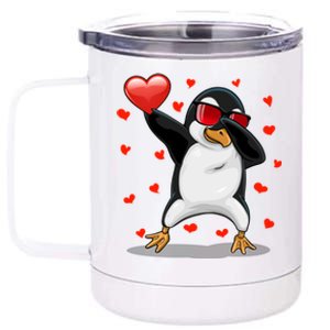 Dabbing Penguin Sunglasses Heart Valentines Day Zoo Lover Gift 12 oz Stainless Steel Tumbler Cup