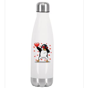 Dabbing Penguin Sunglasses Heart Valentines Day Zoo Lover Gift Stainless Steel Insulated Water Bottle