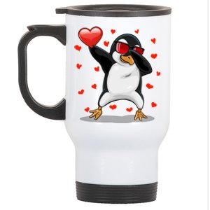 Dabbing Penguin Sunglasses Heart Valentines Day Zoo Lover Gift Stainless Steel Travel Mug