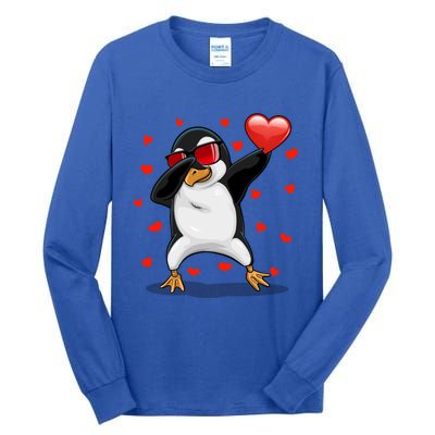 Dabbing Penguin Sunglasses Valentine's Day Heart Cute Gift Tall Long Sleeve T-Shirt