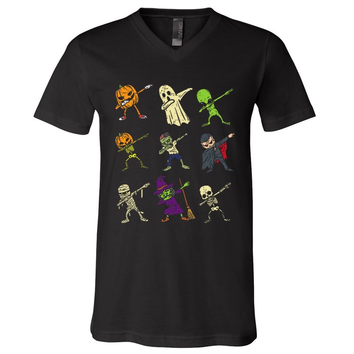 Dab Pumpkin Skeleton Ghost Alien Zombie Halloween V-Neck T-Shirt