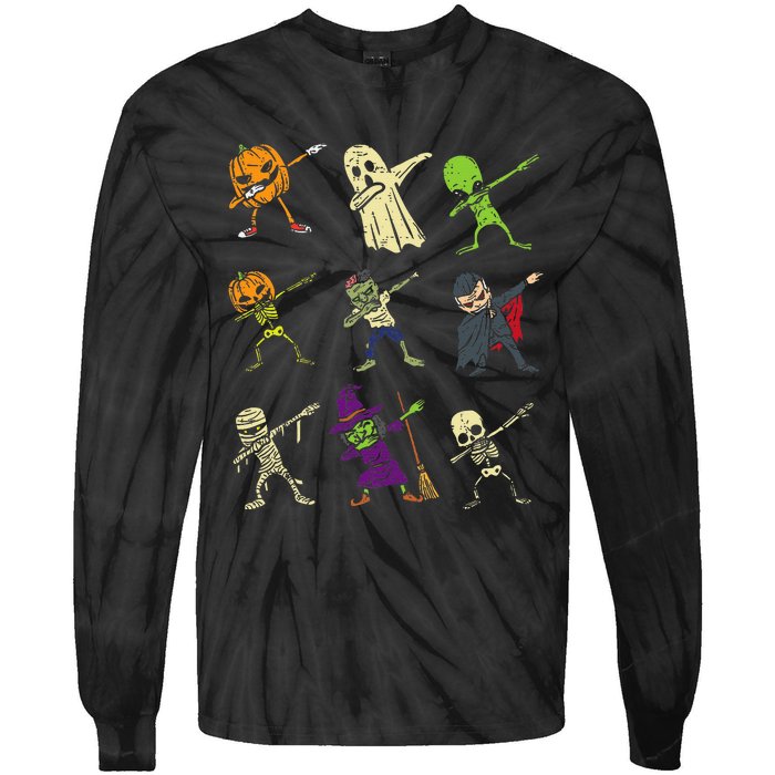 Dab Pumpkin Skeleton Ghost Alien Zombie Halloween Tie-Dye Long Sleeve Shirt