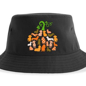 Dachshund Pumpkin Shape Plaid Leopard Dog Autumn Halloween Sustainable Bucket Hat