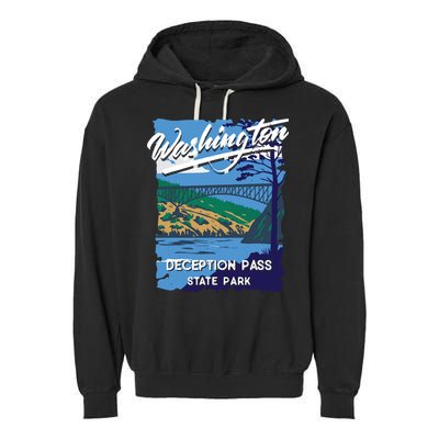 Deception Pass State Park Washington Evergreen State Camping Garment-Dyed Fleece Hoodie