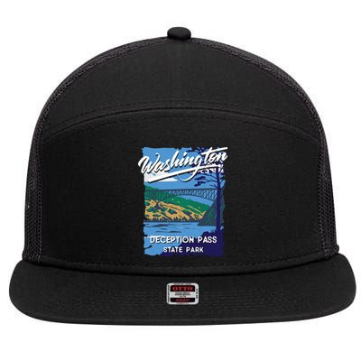 Deception Pass State Park Washington Evergreen State Camping 7 Panel Mesh Trucker Snapback Hat