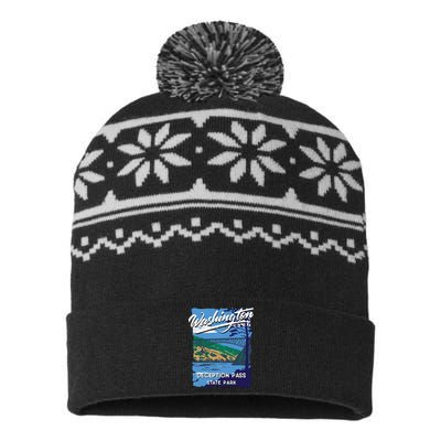 Deception Pass State Park Washington Evergreen State Camping USA-Made Snowflake Beanie