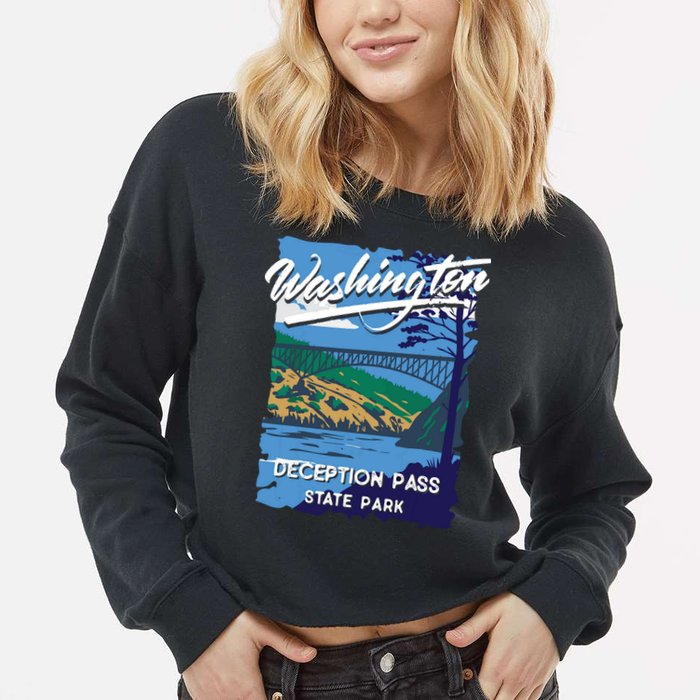 Deception Pass State Park Washington Evergreen State Camping Cropped Pullover Crew