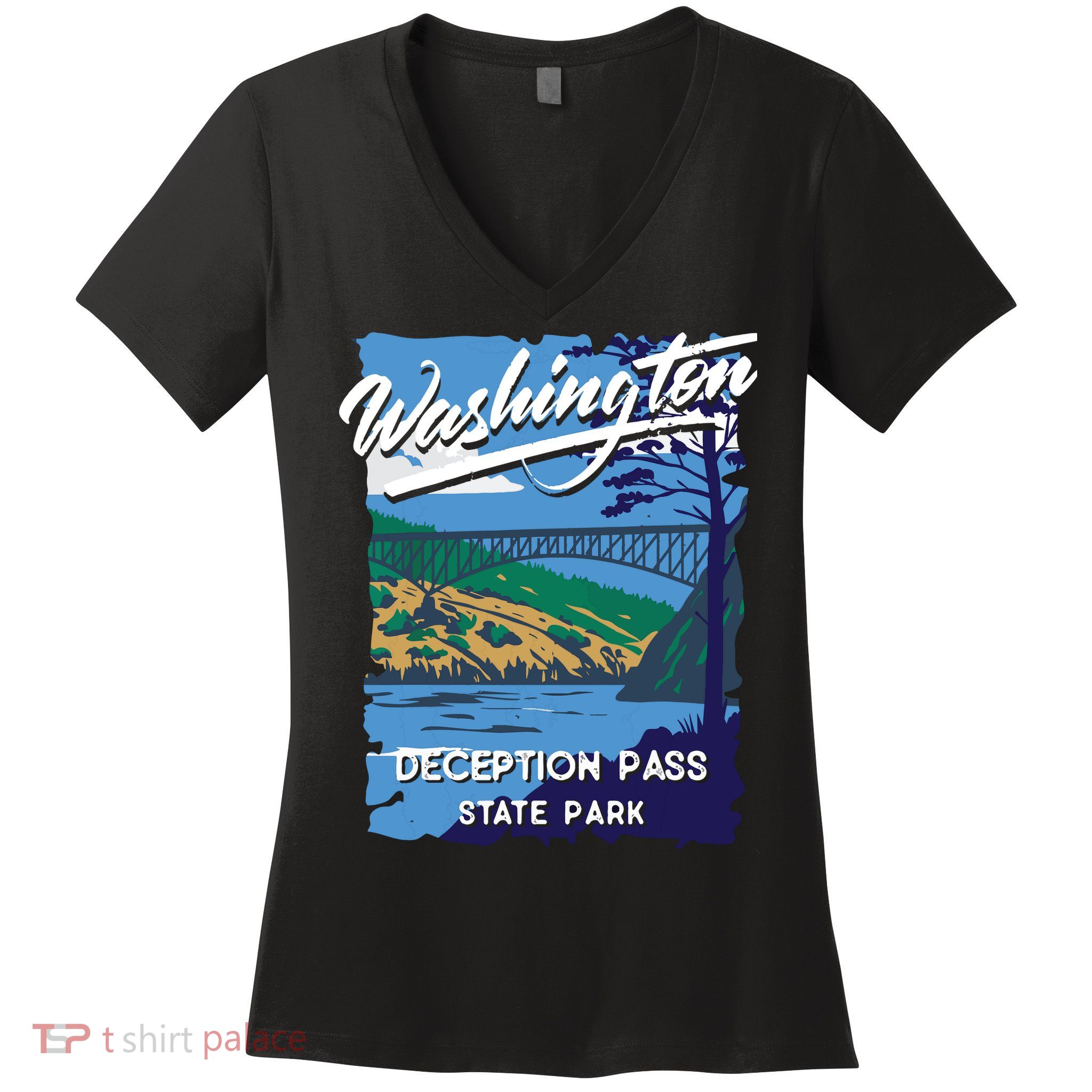 Deception Pass State Park Washington Evergreen State Camping Women's V-Neck T-Shirt