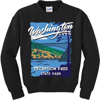 Deception Pass State Park Washington Evergreen State Camping Kids Sweatshirt