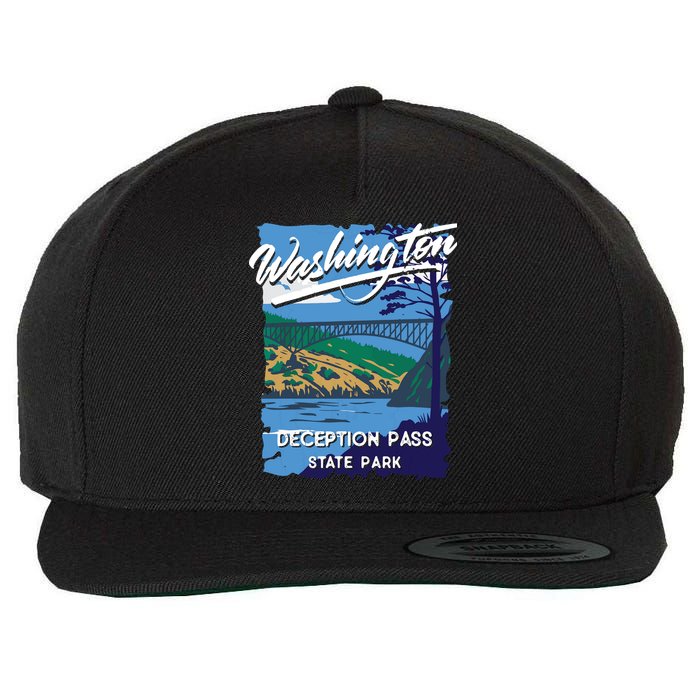 Deception Pass State Park Washington Evergreen State Camping Wool Snapback Cap