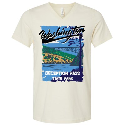 Deception Pass State Park Washington Evergreen State Camping V-Neck T-Shirt