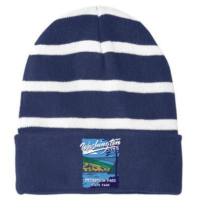 Deception Pass State Park Washington Evergreen State Camping Striped Beanie with Solid Band