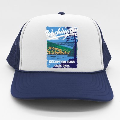 Deception Pass State Park Washington Evergreen State Camping Trucker Hat