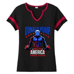 Donald Pump Swole America Trump Weight Lifting Gym Fitness Ladies Halftime Notch Neck Tee