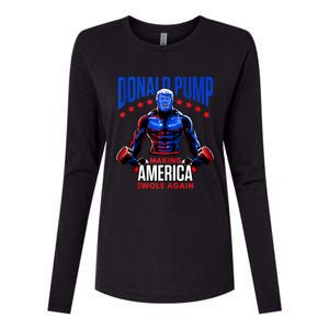 Donald Pump Swole America Trump Weight Lifting Gym Fitness Womens Cotton Relaxed Long Sleeve T-Shirt