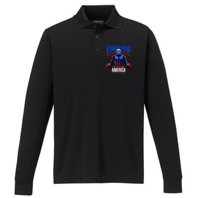 Donald Pump Swole America Trump Weight Lifting Gym Fitness Performance Long Sleeve Polo