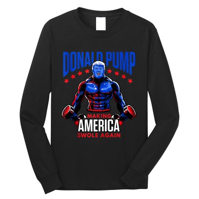 Donald Pump Swole America Trump Weight Lifting Gym Fitness Long Sleeve Shirt