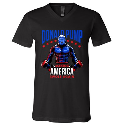 Donald Pump Swole America Trump Weight Lifting Gym Fitness V-Neck T-Shirt