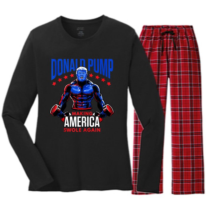 Donald Pump Swole America Trump Weight Lifting Gym Fitness Women's Long Sleeve Flannel Pajama Set 