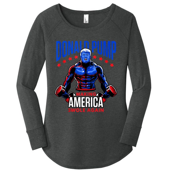 Donald Pump Swole America Trump Weight Lifting Gym Fitness Women's Perfect Tri Tunic Long Sleeve Shirt