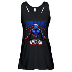 Donald Pump Swole America Trump Weight Lifting Gym Fitness Ladies Essential Flowy Tank