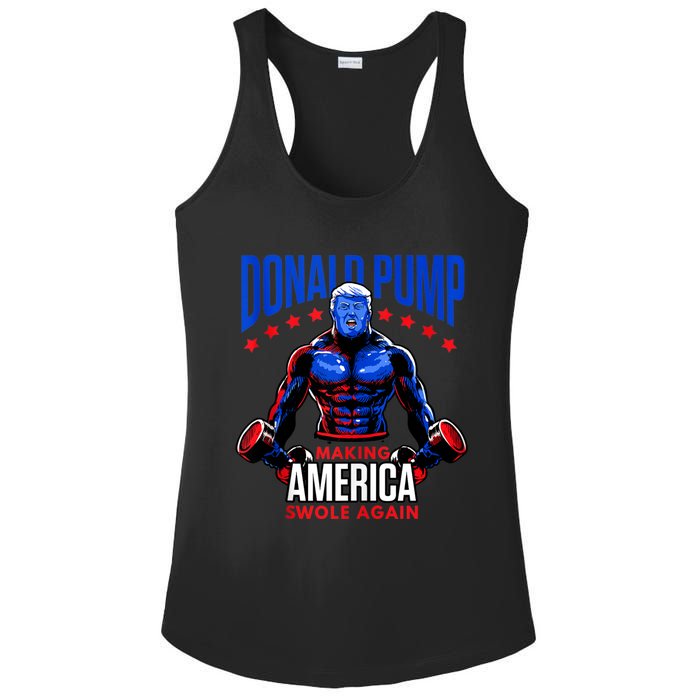 Donald Pump Swole America Trump Weight Lifting Gym Fitness Ladies PosiCharge Competitor Racerback Tank