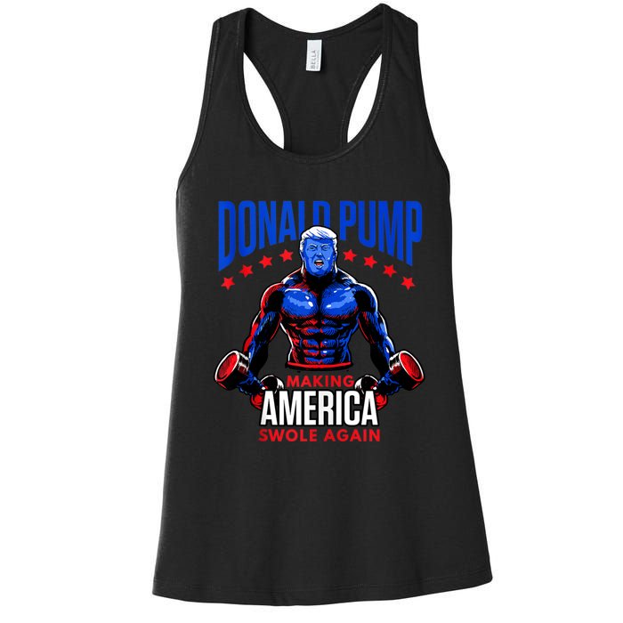 Donald Pump Swole America Trump Weight Lifting Gym Fitness Women's Racerback Tank