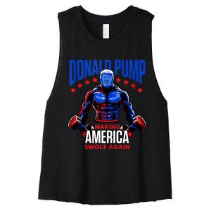 Donald Pump Swole America Trump Weight Lifting Gym Fitness Women's Racerback Cropped Tank