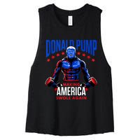 Donald Pump Swole America Trump Weight Lifting Gym Fitness Women's Racerback Cropped Tank