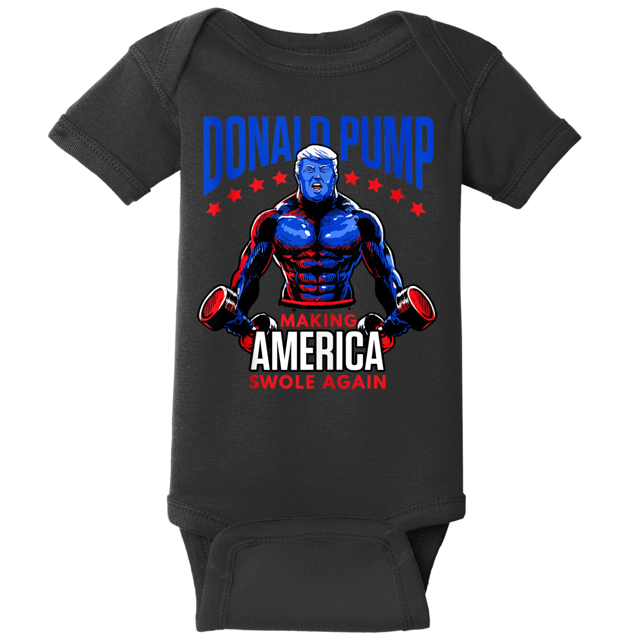 Donald Pump Swole America Trump Weight Lifting Gym Fitness Baby Bodysuit