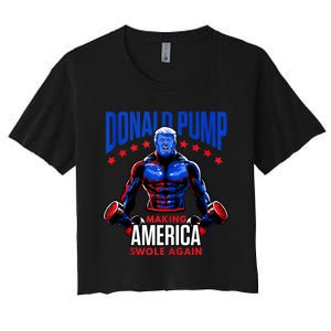 Donald Pump Swole America Trump Weight Lifting Gym Fitness Women's Crop Top Tee