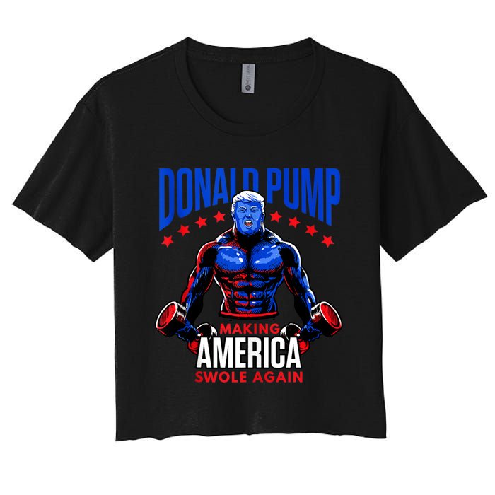 Donald Pump Swole America Trump Weight Lifting Gym Fitness Women's Crop Top Tee