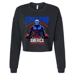 Donald Pump Swole America Trump Weight Lifting Gym Fitness Cropped Pullover Crew