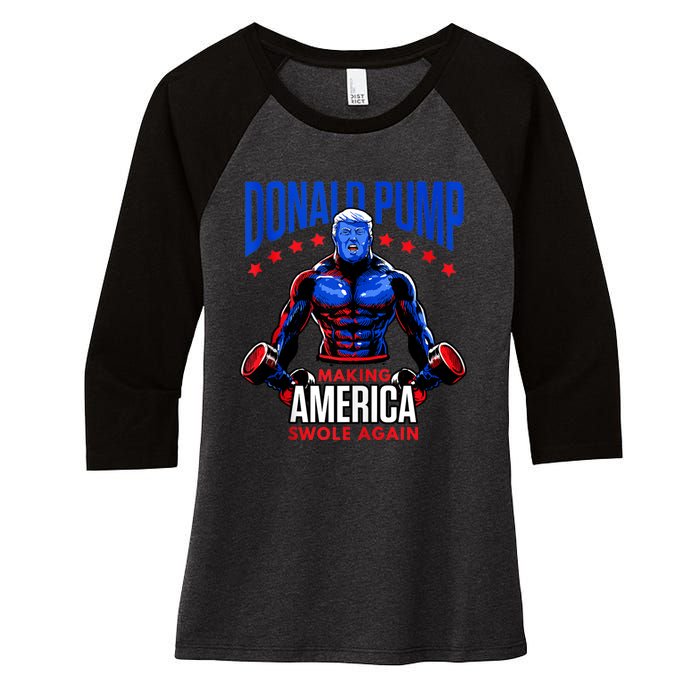 Donald Pump Swole America Trump Weight Lifting Gym Fitness Women's Tri-Blend 3/4-Sleeve Raglan Shirt