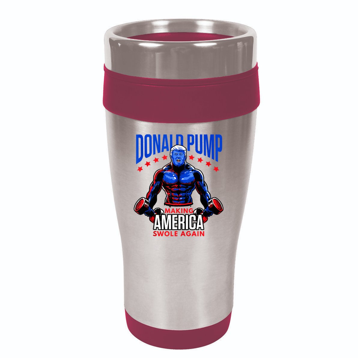 Donald Pump Swole America Trump Weight Lifting Gym Fitness 16oz Travel Tumbler