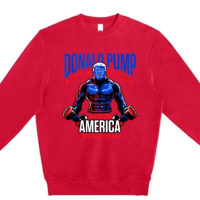 Donald Pump Swole America Trump Weight Lifting Gym Fitness Premium Crewneck Sweatshirt