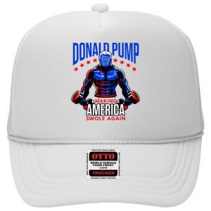 Donald Pump Swole America Trump Weight Lifting Gym High Crown Mesh Back Trucker Hat