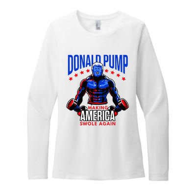 Donald Pump Swole America Trump Weight Lifting Gym Womens CVC Long Sleeve Shirt