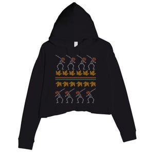 Dabbing Pumpkin Skeleton Gift Ugly Sweater Style Funny Gift Crop Fleece Hoodie