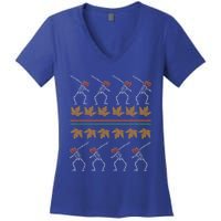 Dabbing Pumpkin Skeleton Gift Ugly Sweater Style Funny Gift Women's V-Neck T-Shirt