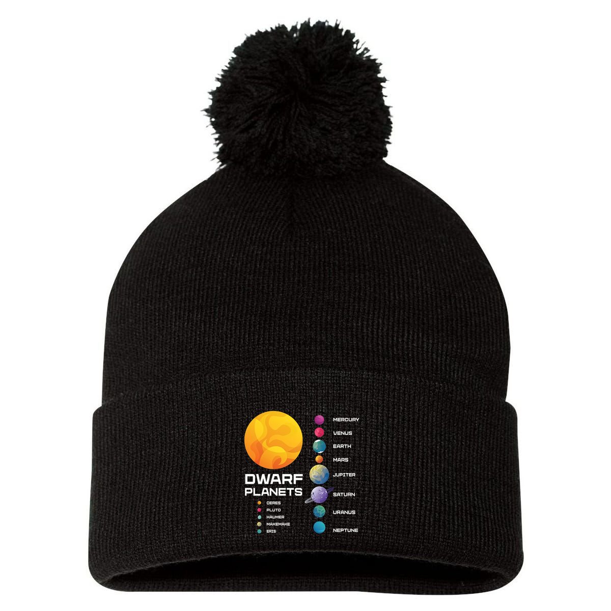 Dwarf Planets Space Astronaut Galaxy Mars Earth Venus Mercury Jupiter Pom Pom 12in Knit Beanie