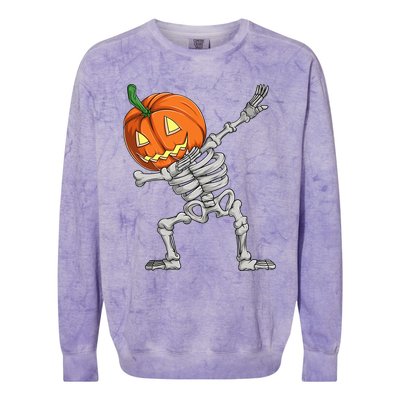 Dabbing Pumpkin Skeleton Halloween Meaningful Gift Dab Dance Skull Gift Colorblast Crewneck Sweatshirt