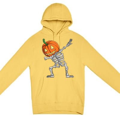 Dabbing Pumpkin Skeleton Halloween Meaningful Gift Dab Dance Skull Gift Premium Pullover Hoodie