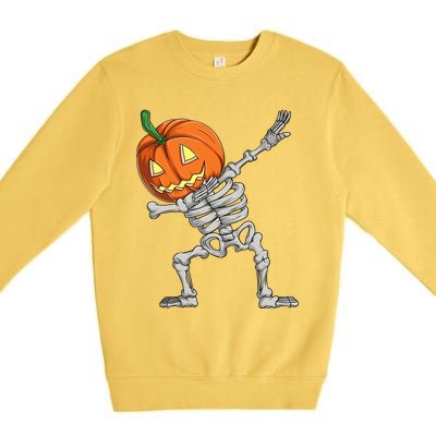 Dabbing Pumpkin Skeleton Halloween Meaningful Gift Dab Dance Skull Gift Premium Crewneck Sweatshirt