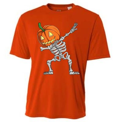 Dabbing Pumpkin Skeleton Halloween Meaningful Gift Dab Dance Skull Gift Cooling Performance Crew T-Shirt