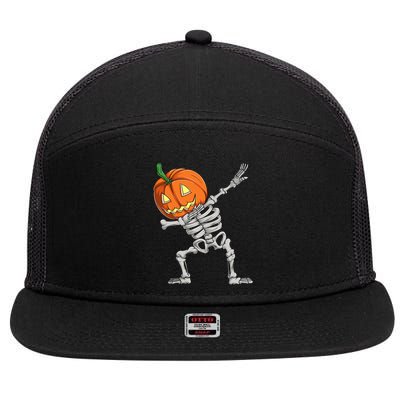 Dabbing Pumpkin Skeleton Halloween Meaningful Gift Dab Dance Skull Gift 7 Panel Mesh Trucker Snapback Hat