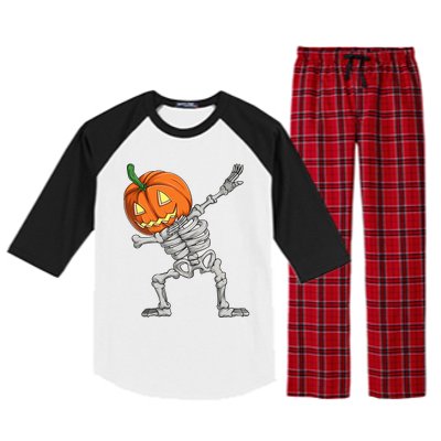 Dabbing Pumpkin Skeleton Halloween Meaningful Gift Dab Dance Skull Gift Raglan Sleeve Pajama Set