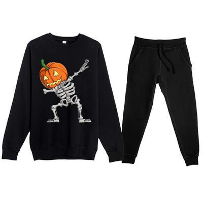 Dabbing Pumpkin Skeleton Halloween Meaningful Gift Dab Dance Skull Gift Premium Crewneck Sweatsuit Set